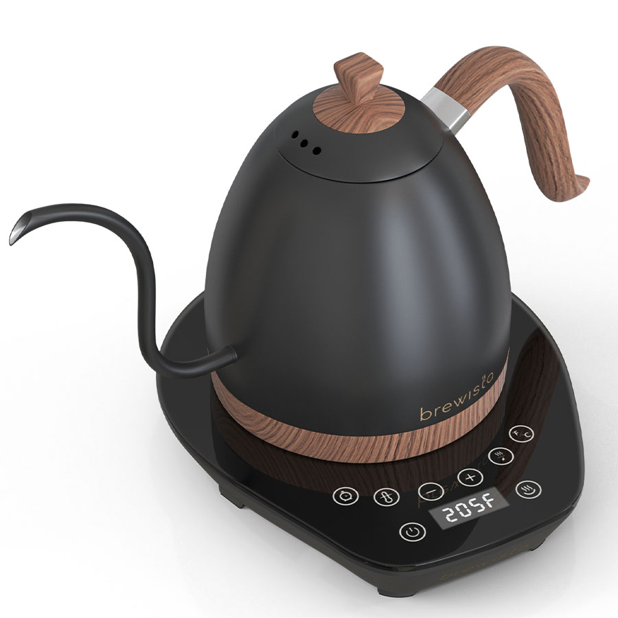 Brewista Artisan 0.6L Gooseneck Variable Kettle - Matte Black - Wood Accents