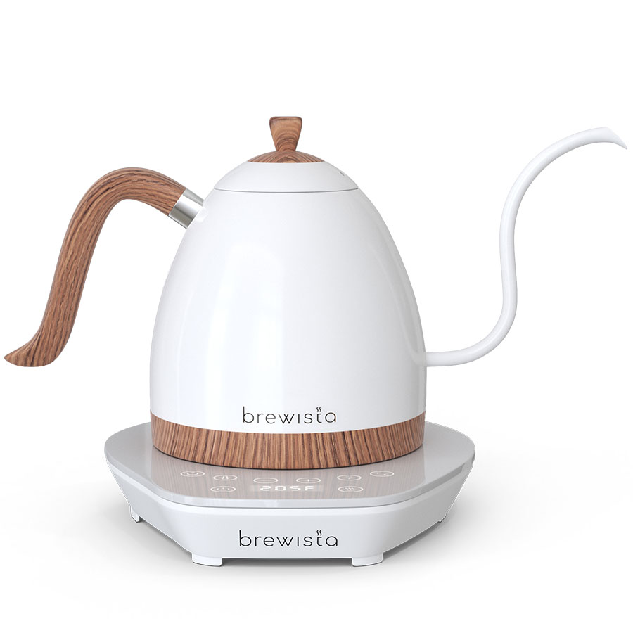 Brewista Artisan 0.6L Gooseneck Variable Kettle - Matte White - Wood Accents