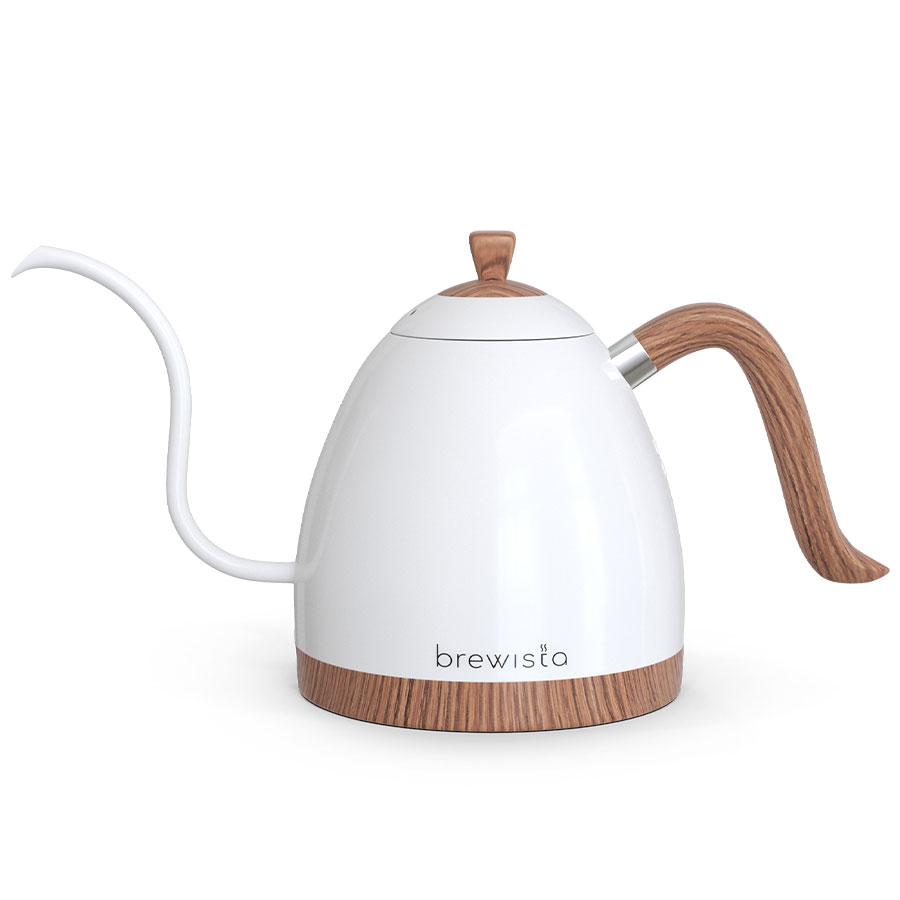 Brewista Artisan 0.6L Gooseneck Variable Kettle - Matte White - Wood Accents