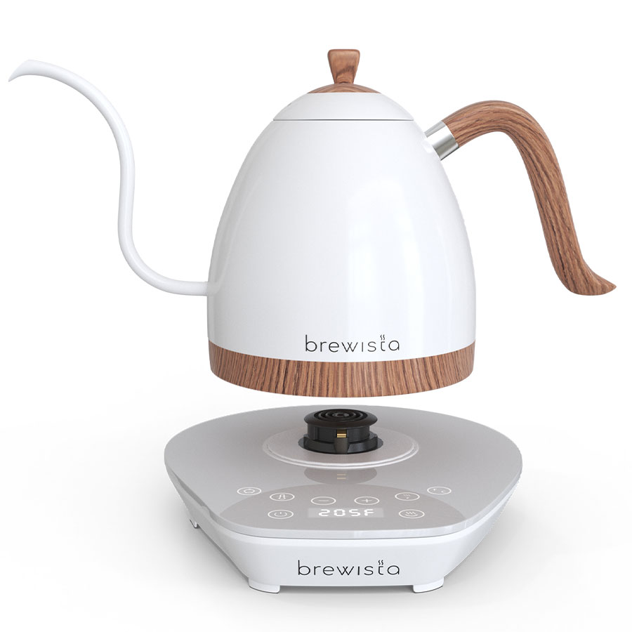 Brewista Artisan 0.6L Gooseneck Variable Kettle - Matte White - Wood Accents