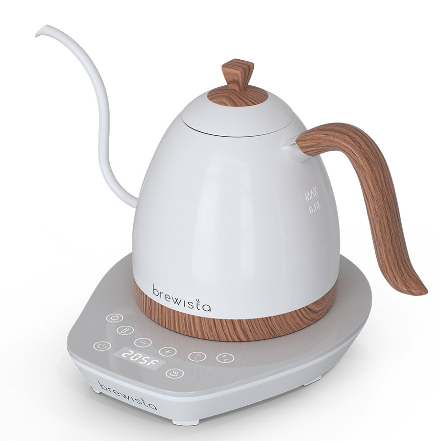 Brewista Artisan 0.6L Gooseneck Variable Kettle - Matte White - Wood Accents