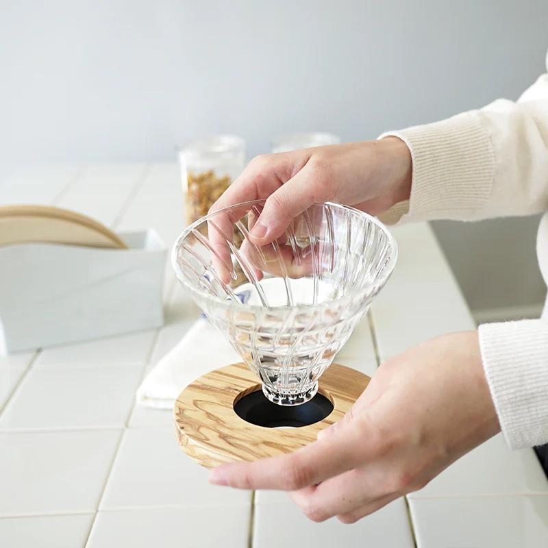 Glass Coffee Dripper V60 02 Olive Wood